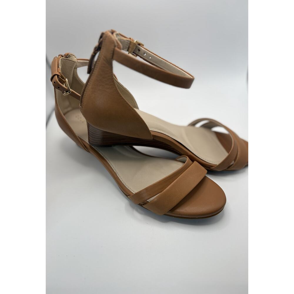 Cole Haan Leather Ankle Strap Sandals Cognac Tan Low Wedge Heel Women's Size 8 - Picture 3 of 6